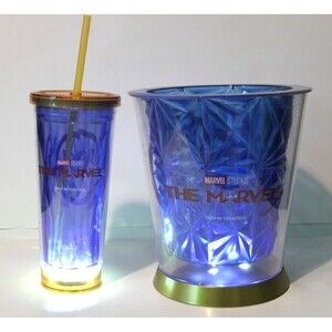 Cinemark Exclusive Marvels Blue Light Up Popcorn Bucket  and Tumbler Cup Set 2